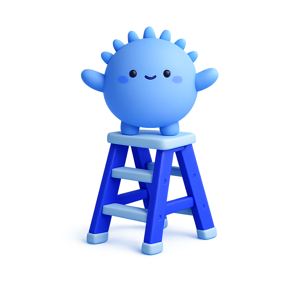 IFT mascot — a smiling ball character with a sun-ray crown standing on a stepladder